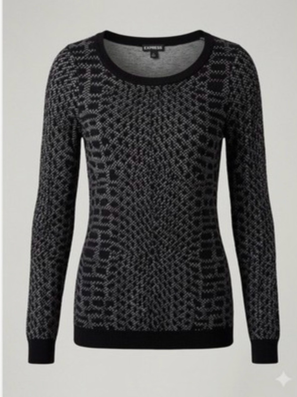 EXPRESS Black Silver Metallic Snakeskin Knit Fitted Pullover Sweater Medium